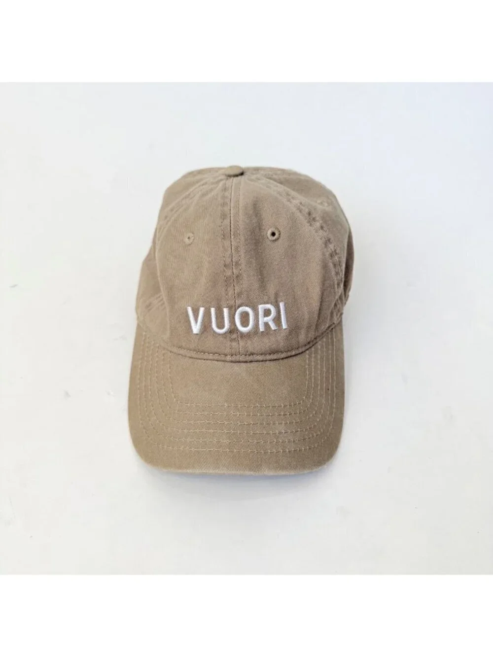 Vuori Dad Hat Beige Adjustable Strapback Baseball Cap Logo Athleisure